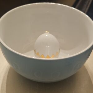 Threshold Blue Stoneware Easter Centerpiece Bowl With Egg Center Geometric EUC